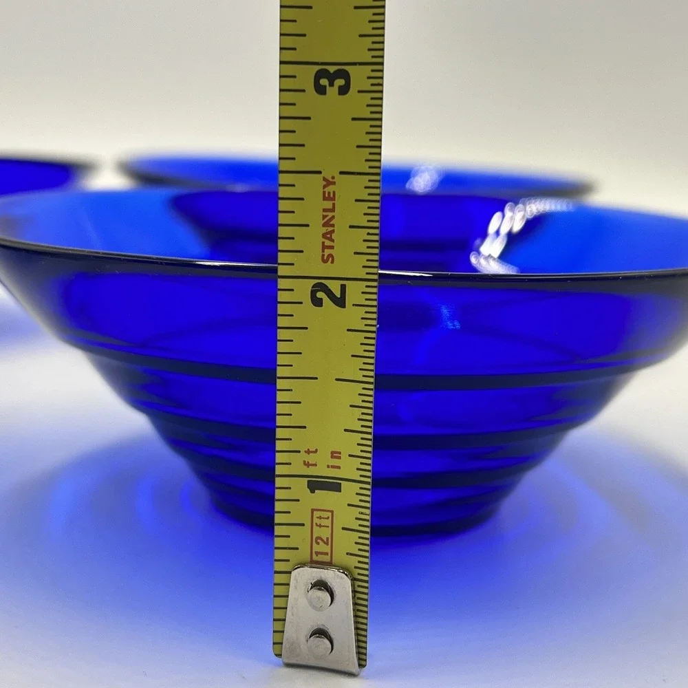 Vetreria Etrusca Italy Tiered stepped Glass Cobalt Blue Bowls Art Glass Set Of 4